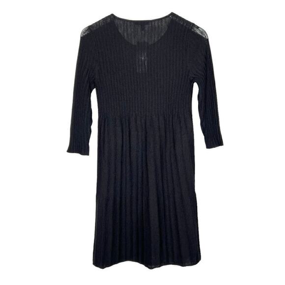 Eileen Fisher Washable Wool Ribbed Pleated Dress Black Size PP NEW - Picture 2 of 12